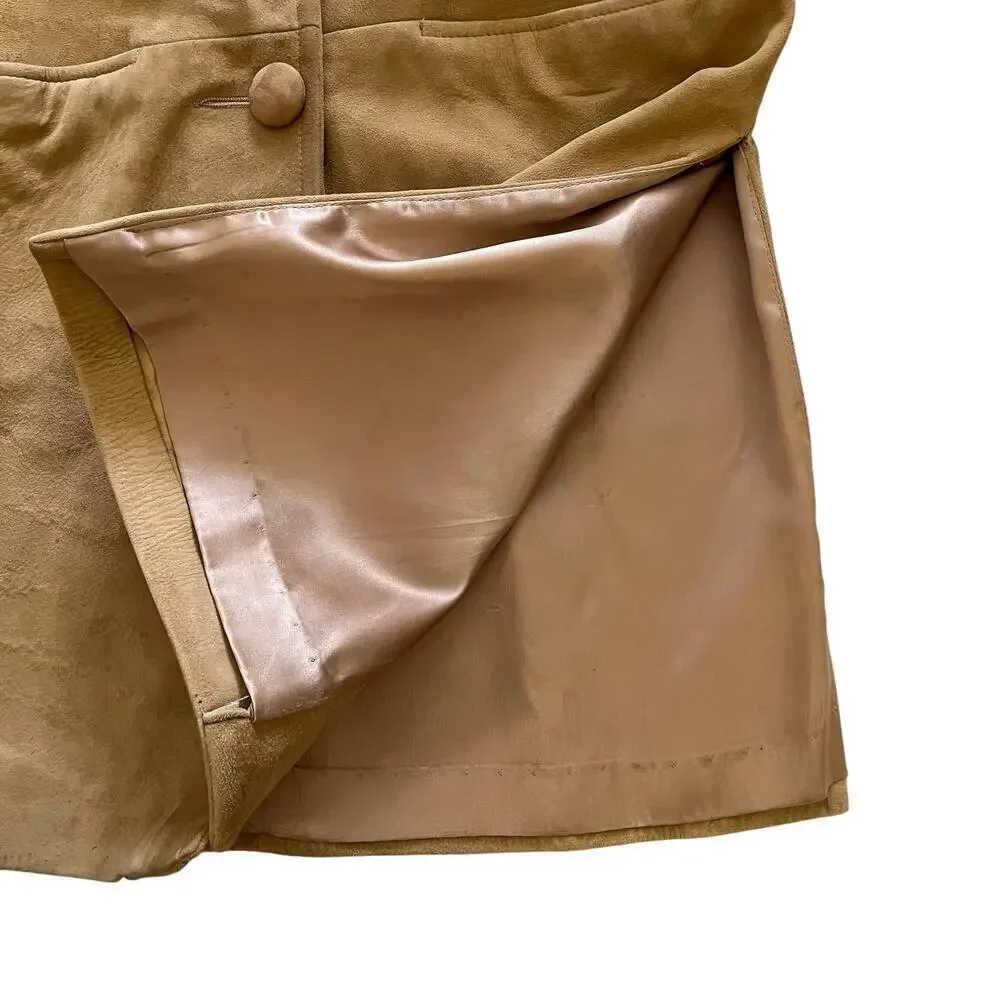 Vintage Suede Leather Car Coat with Palomino Blonde Mink Fur Stole Collar - Picture 11 of 11